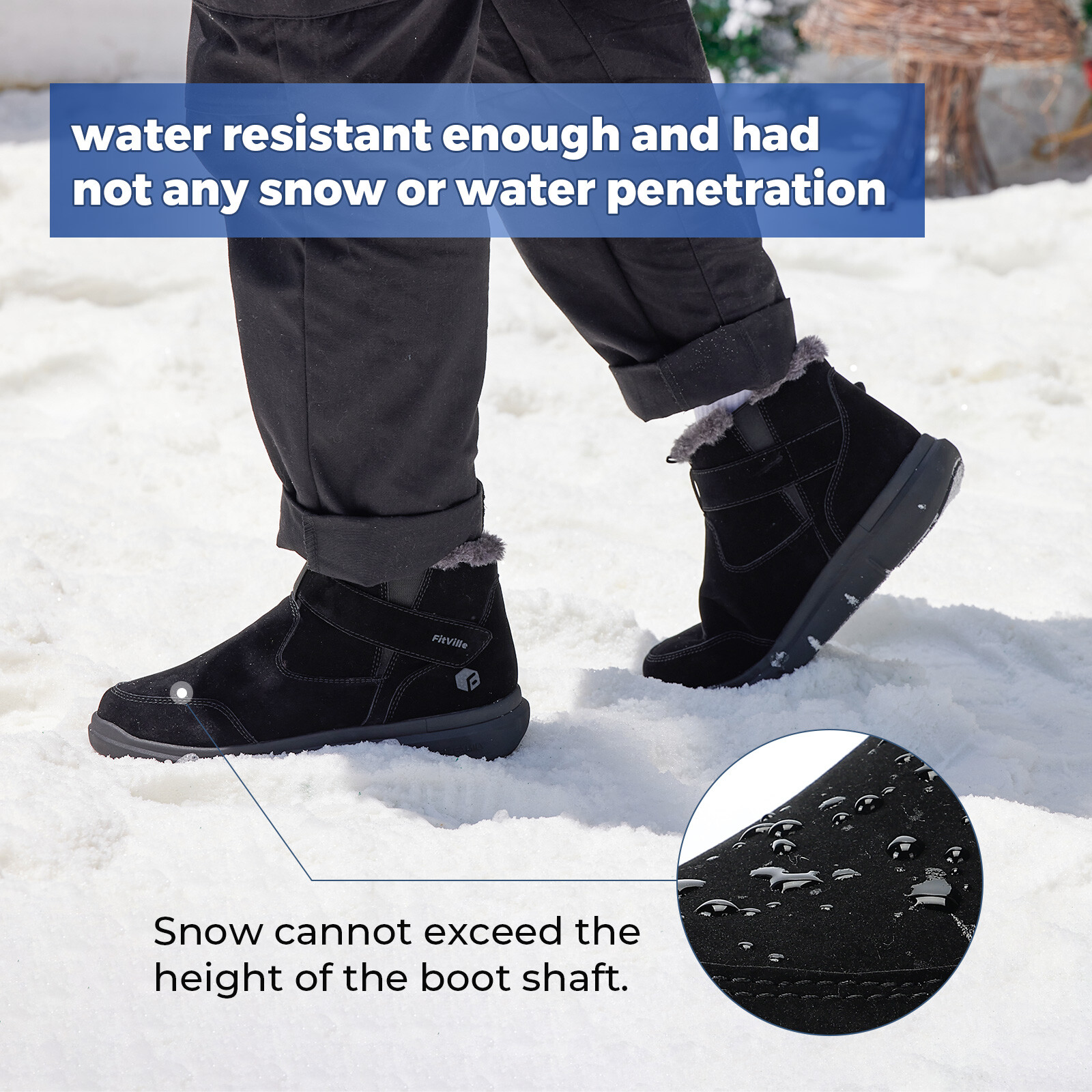 FitVille Men's Winter Boots Wide Fit Fleece Lined Ankle Snow Boots