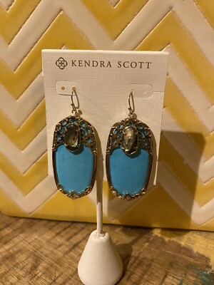 Kendra Scott Deva Abalone Shell Turquoise Blue Tone Earrings HTF Drop Rare