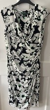 EUC LAUREN RALPH LAUREN GREEN/BLACK/WHITE FLORAL FAUX WRAP DRESS size 6 S/S