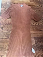 Jessica London Women's Brown Ribbed Knit Mock Neck Shirt In Medium. Pre-Owned