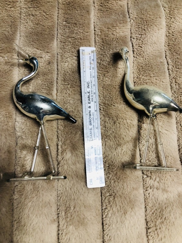 2 Vintage Blown MERCURY Glass Bimini CRANE Bird Storks