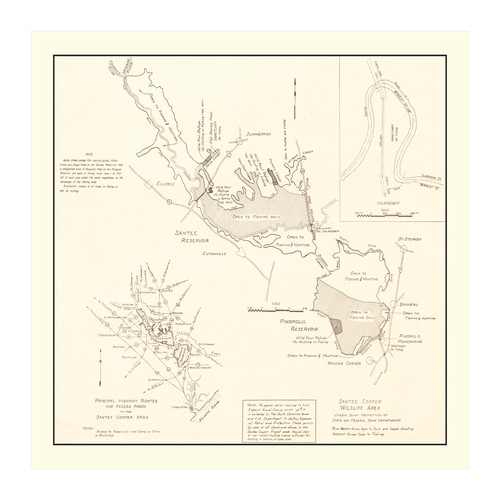 Old Map of Santee Cooper Wildlife Area, SC 1943 - Vintage Sa - Picture 6 of 29
