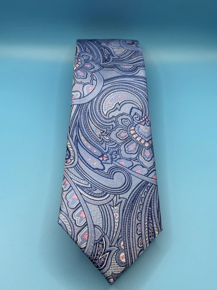 Corbata de cachemira IZOD para hombre - patrón azul y rosa, 100 % poliéster, 3,75” de ancho Foto 4 de 4