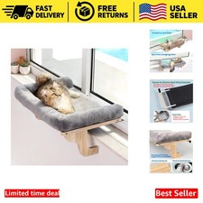 Cat Window Perch Natural Wood Gray Bed XL 26 x 15 x 9 Inches