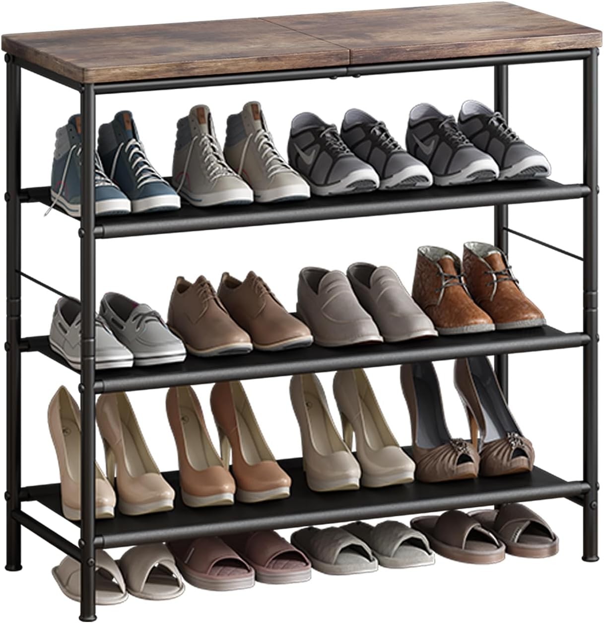 4 Tier Metal Shoe Rack Organizer with Industrial MDF Board Storage Shelf-image
