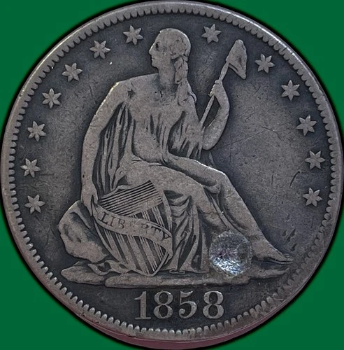 1858-O Seated Liberty Half Dollar Very Fine VF Coin, Plugged #35748