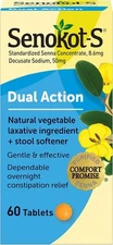 Senokot-S Dual Action 60 Tablets Natural Vegetable Laxative Ingredient Plus S...