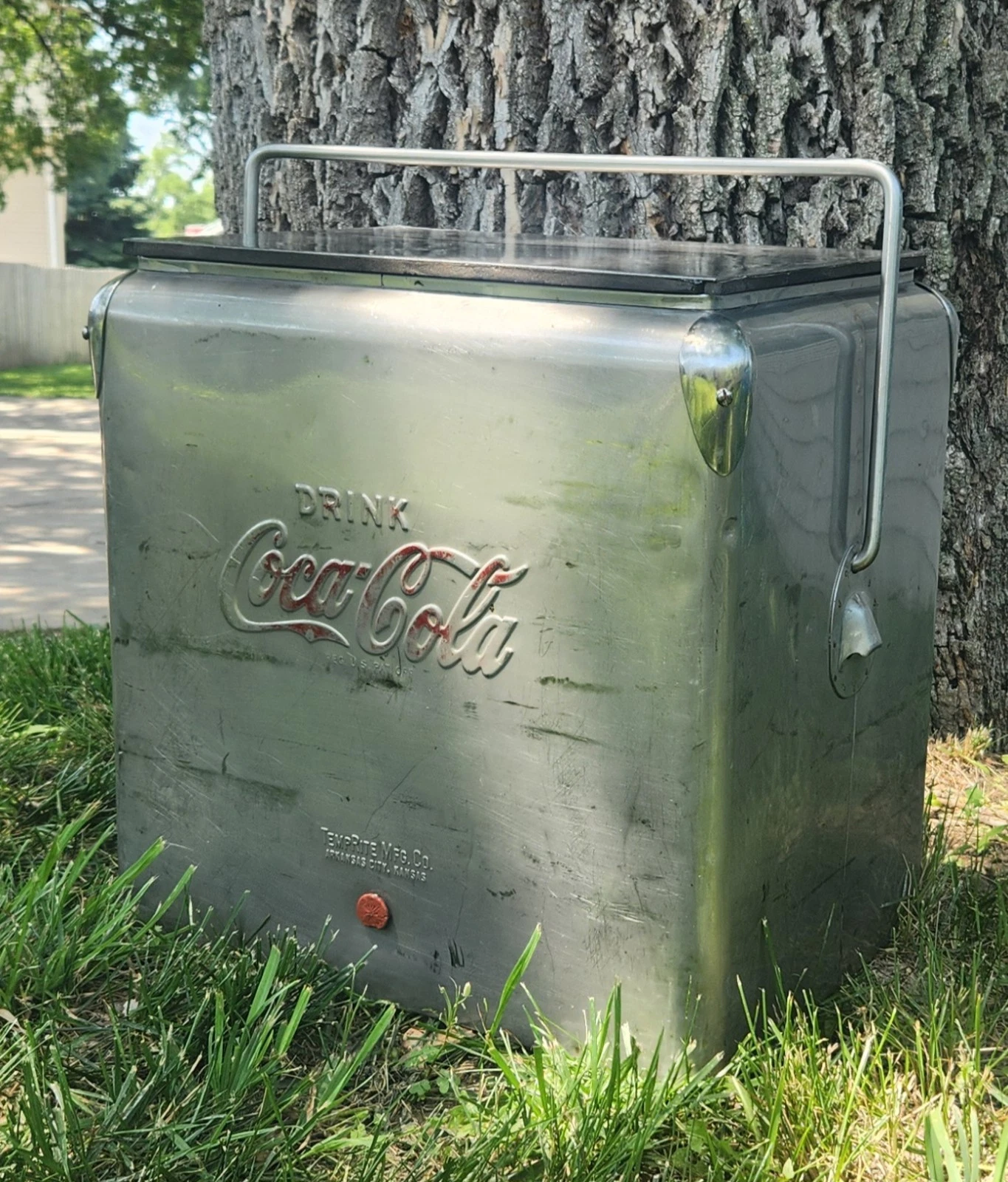 Vintage 40s-50s Embossed Coca Cola Stainless Steel Cooler Chest /W Bottle Opener