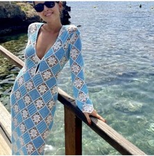 NWT ZARA blue/white CROCHET MIDI DRESS 2731/287