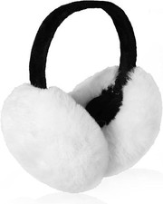 Winter Ear Muffs, Foldable Black Ear Muffs Plush Earmuffs for Women Girls White