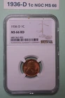 1936-D Lincoln SMALL ONE Cent NGC MS 66 RED Wheat Penny US COIN, SEE OTHER wheat