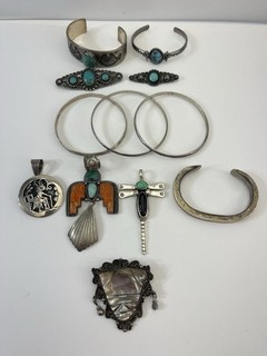 Vintage Jewelry Sterling Silver 925 Bracelets Brooches Pendants Lot of 12 Pieces