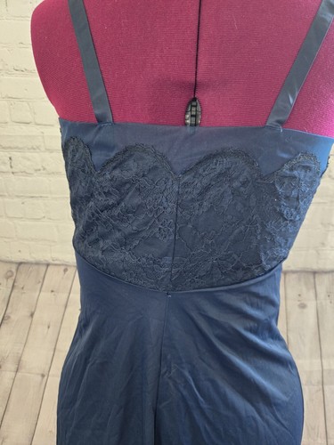 Vtg 60s Rogers Navy Blue Negligee Nightgown Boudoir Ruffle Slip Dress Sz 38 M - Picture 6 of 13