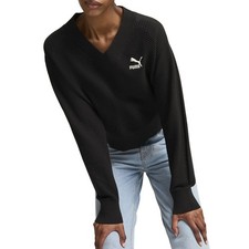 PUMA T7 Knitted VNeck Sweatshirt Womens Black 62747101