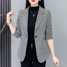 Women's Blazer Jacket Korean Casual Lapel Collar Single Button Coat Office Suit
