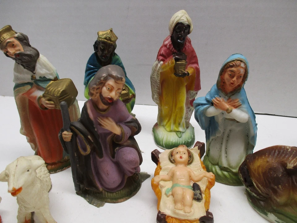 Vintage Plastic Celluloid Nativity Set Figurines Lot Of 14 - Image 3 of 4