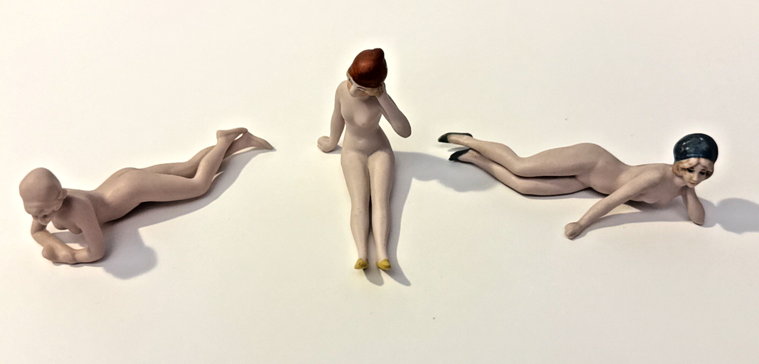 Vintage German Art Deco Bathing Beauty Nude Porcelain Figurines Lot 3