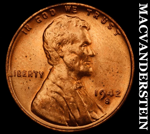 1942-S Lincoln Cent- Red- Choice Gem Brilliant Uncirculated++++ Luster #J3235