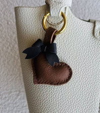 Genuine Leather Brown Heart Bag Charm Keychain Car Key Fob Handmade Women's Gift