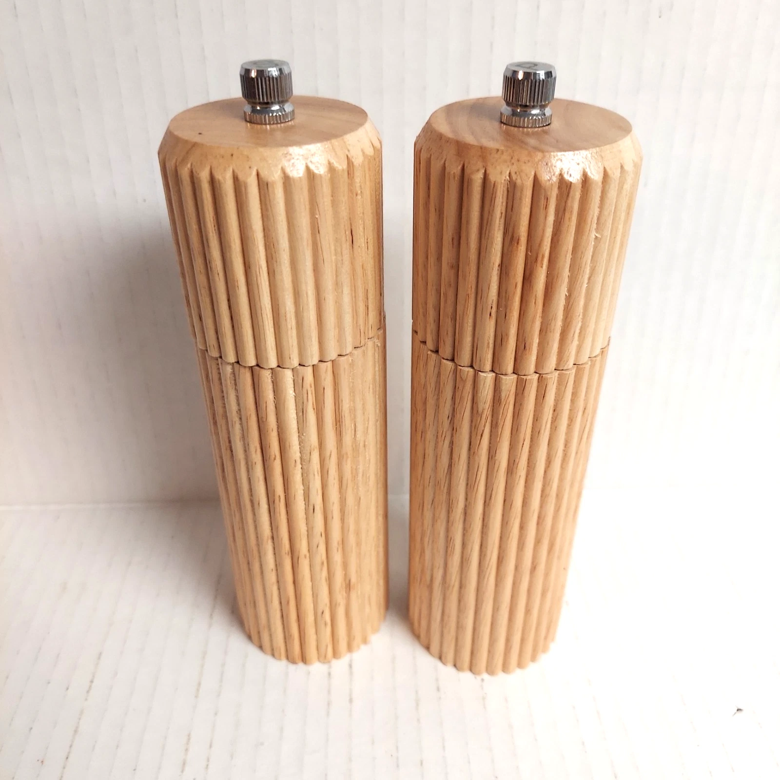 Ribbed Salt and Pepper Grinders Rubberwood with Ceramic Grinders 6.5" H 2" W