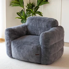 Giant Bean Bag Chair for Adults, Soft Fluffy Cozy Reading Chair w/ Filler, Grey