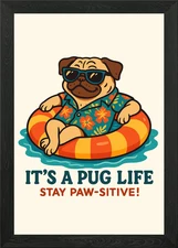 Pug Life Cartoon Illustration Framed Wall Art Poster Canvas Print Picture