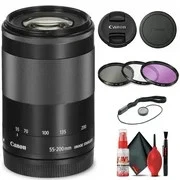 Canon EF-M 55-200mm f/4.5-6.3 IS STM Lens (Black) (9517B002) + Filter Kit + More