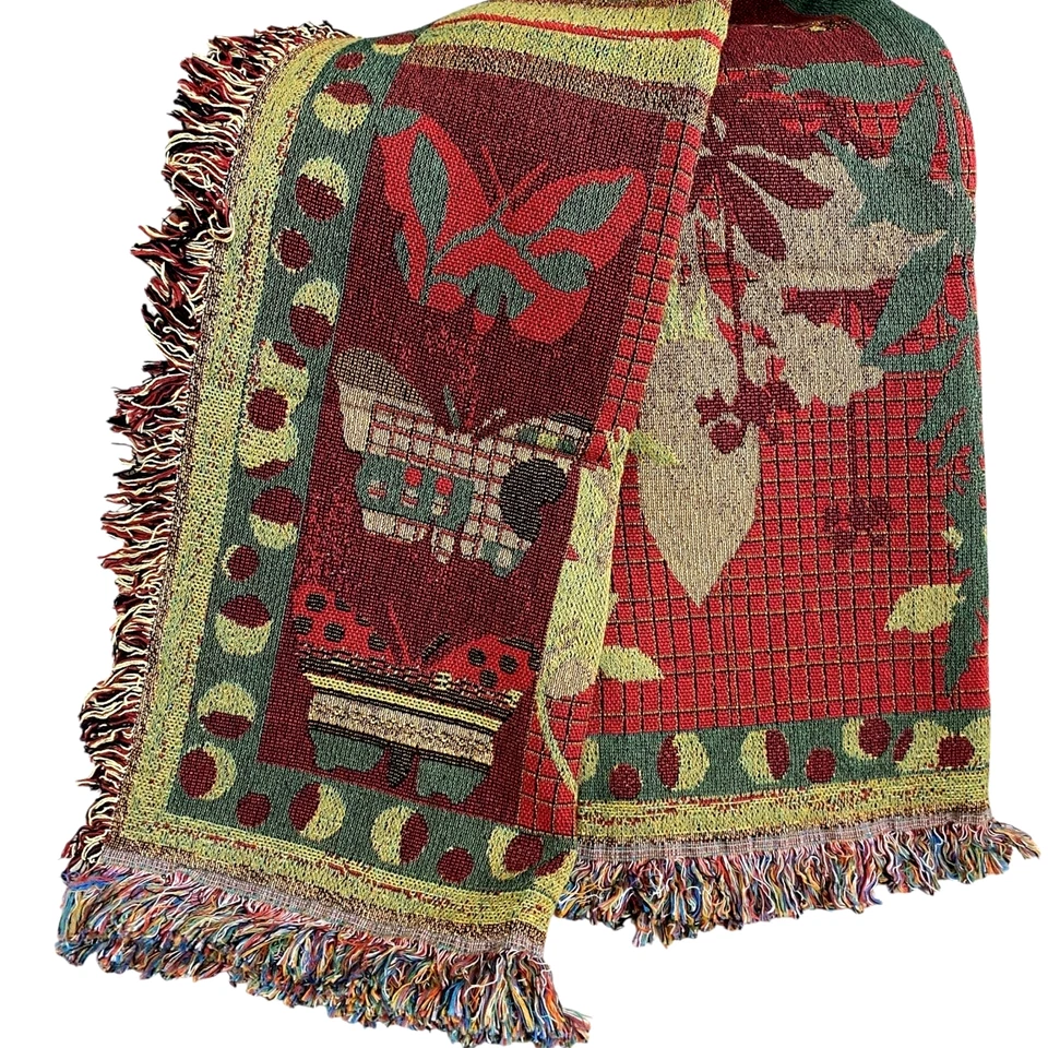 Made in USA Amber Forest Tapestry Throw Blanket Cotton Butterflies 50x60" NEW  - Image 2 of 4