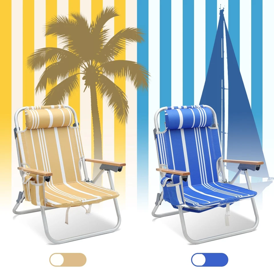 Pack de 2 sillas de playa de aluminio para adultos con planas clásicas de 5 posiciones Foto 4 de 4