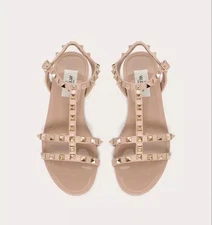 Valentino Garavani Rockstud Flat Rubber Jelly T Strap Ankle Sandal - Poudre - 39