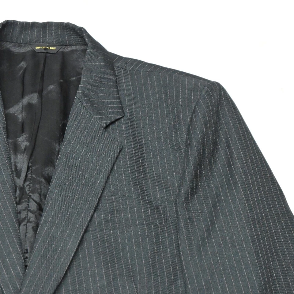 Vtg Kuppenheimer 42S 34x39 Black Stripe Wool Mens Sport Coat Jacket Pants Suit - Image 2 of 4