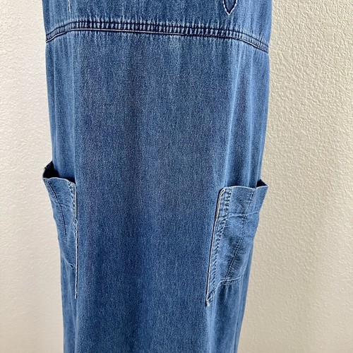 Erika Small Denim Long Midi Dress Modest Sleeveless Floral Embroidery Cotton Vtg - Picture 3 of 13