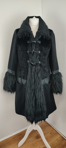 Wallis Stunning Black Wool Mix Faux Fur Trim Afghan Coat Penny Lane Medium *sale - Picture 2 of 14