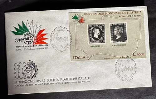 ITALY 1985 1ST DAY FDC STAMP ON STAMP PENNY BLACK STAMPS ON STAMPS -18627