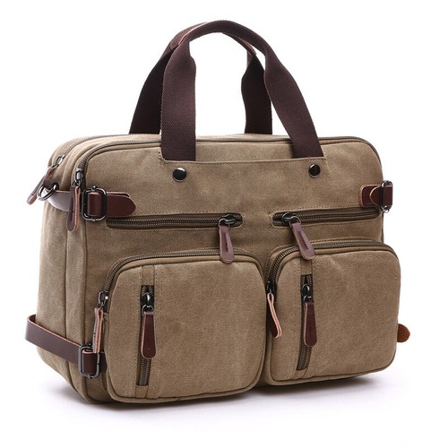 Mens Canvas Briefcase 15" Laptop Backpack Large 17" Crossbody Messenger Bag - Bild 20 von 42