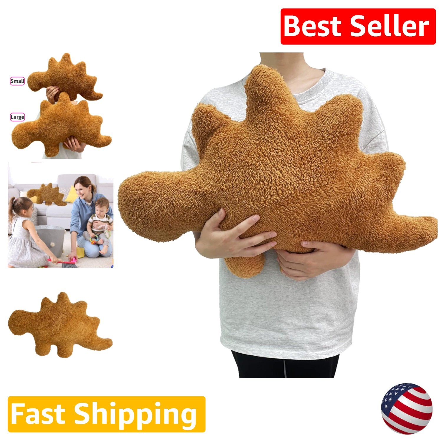 Large Dinosaur Nugget Plush - Soft Pillow for Birthday Gifts & Party Decorations