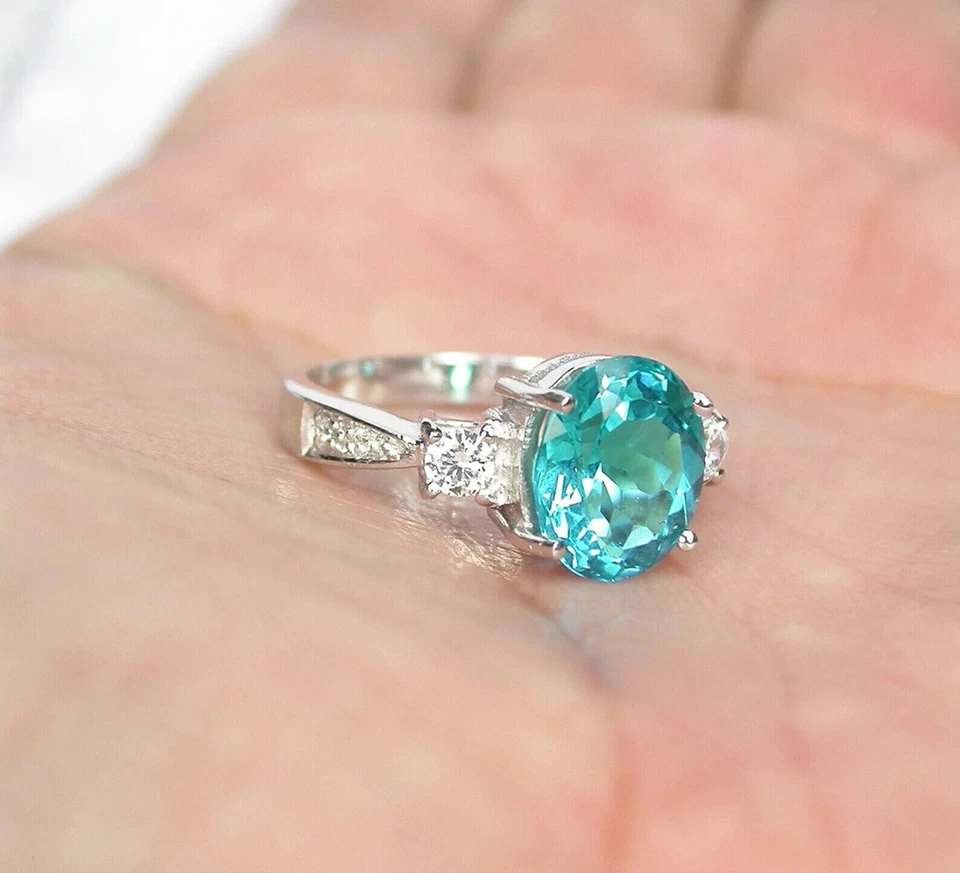 Natürlicher blauer Paraiba Turmalin Ring Handarbeit Ovalschliff Ringgröße 925... - Bild 3 von 4