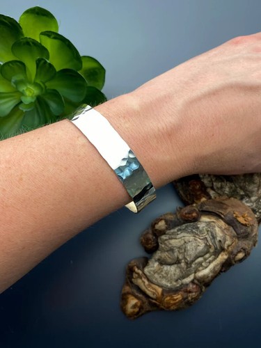 Sterling Silver Hammered Bangle Handmade Stacking Bangle Gift Women's Bracelet - Picture 4 of 6