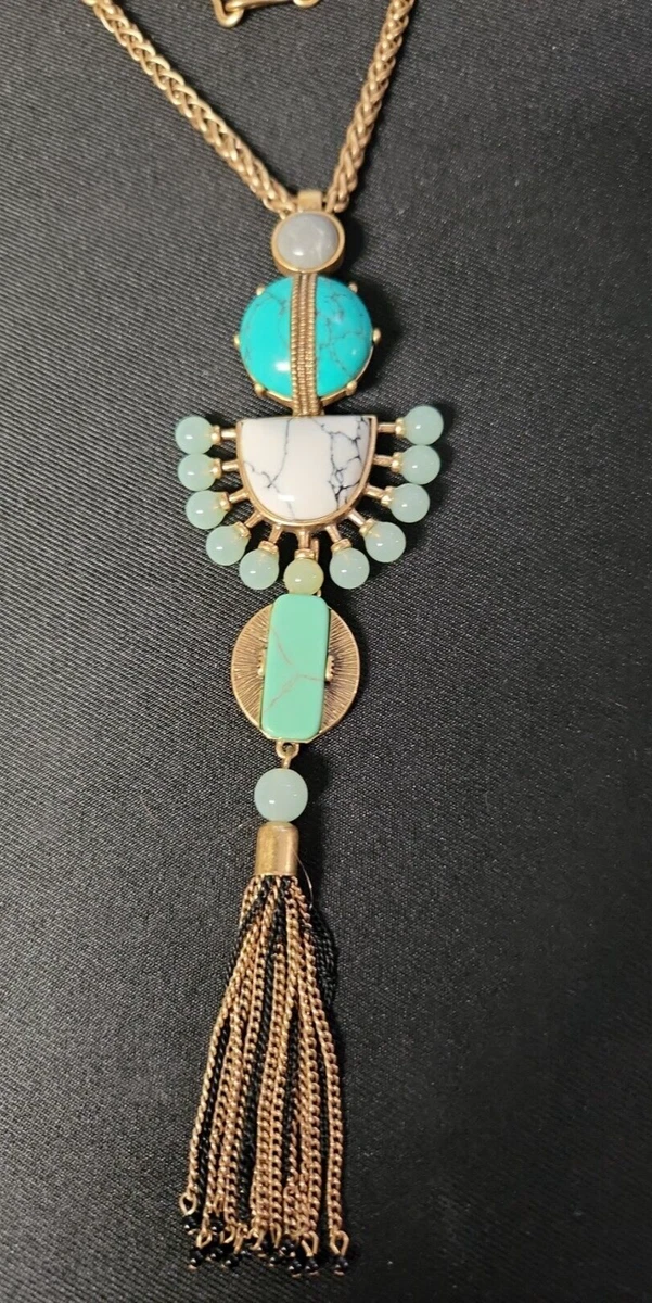 Stella Dot faux turquoise tassel statement necklace Nice
