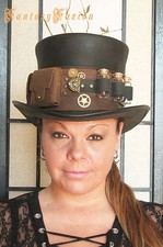 Steampunk Hat Futurist Traveller Leather HIGH Top Hat Pockets Glass Vials no.2