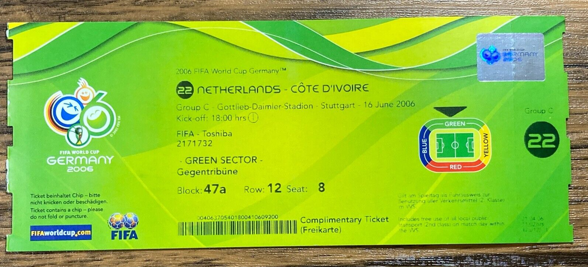 FIFA World Cup 2006 Germany Ticket - Match #22 Netherlands Ivory
