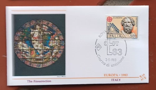 ITALY EUROPA 1983 THE RESURRECTION STAINED GLASS FLEETWOOD CACHET FDC UNADDR