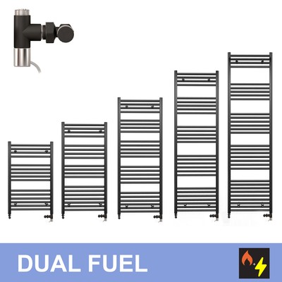 350 mm breit Dual Fuel schwarz Handtuchschiene Heizkörper + Standard Elektro Element Kits