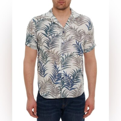 Robert Graham Men s Mar Azul Cheetah Palm Leaf Button Down Multi Size S