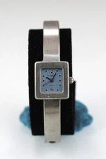 LA Express Watch Women Silver Stainless Steel WR Battery Clip on Blue Quartz