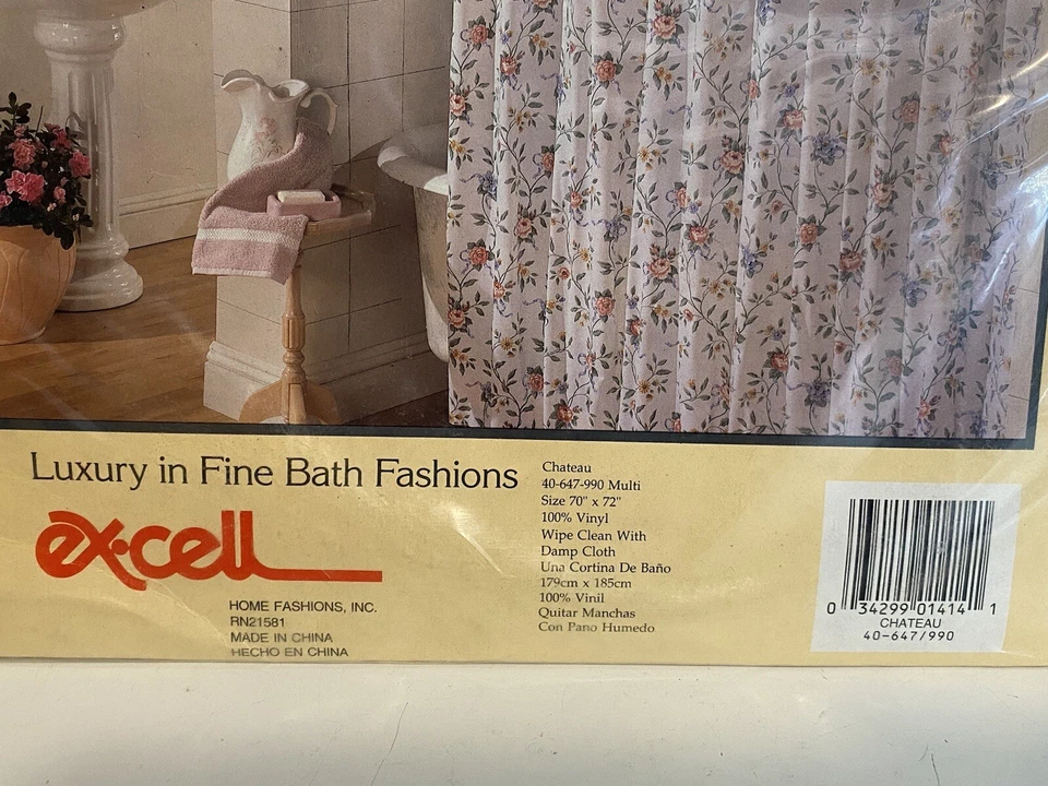 全新 Excell Home Fashions 淋浴帘 粉色和白色 花卉 复古 70"x 72" 城堡 — 第 4/4 张图片