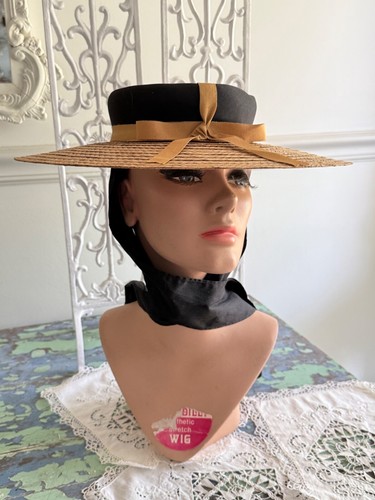 NWT Vintage Wide Brim Straw Hat w/ Bow By Penneys 20” Elegant - Picture 6 of 17