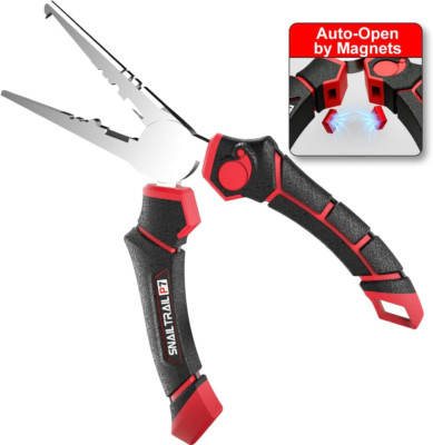 7'' Fishing Pliers, Angled Head Split Ring Pliers, Auto-Open by Magnets, Corrosi