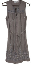 Time And Tru Dress Size S Gray Embroidery Sleeveless Tie Belt Keyhole Neckline