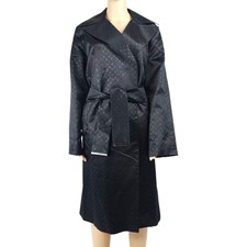Louis Vuitton Womens Black Silk Monogram Trench Coat Size 36